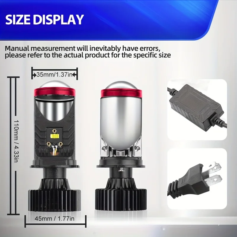 2Pcs H4 All‑in‑One High Low Beam LED Headlight Bulbs, 60000LM 250W 3570 CSP Chip, 6000K Super Bright White, Left‑Hand Drive