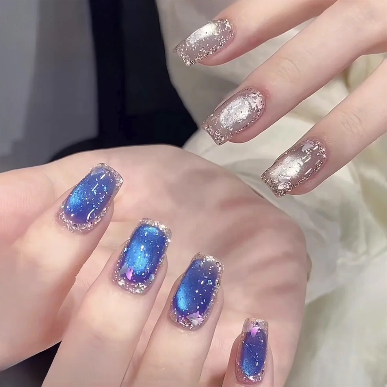 1 Stück WS Herbst Winter High-Density Sparkling Blue White Glass Bead Cat's Eye Gel Nagellack 2025 Y2K Nägel Super Flash Nail Art