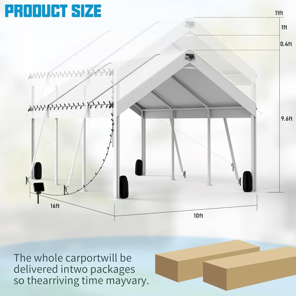 Carport Canopy 10x16 Heavy Duty, Carport Canopy with Adjustable Height, Portable Car Port Garage, Car Shelter All Weather, White