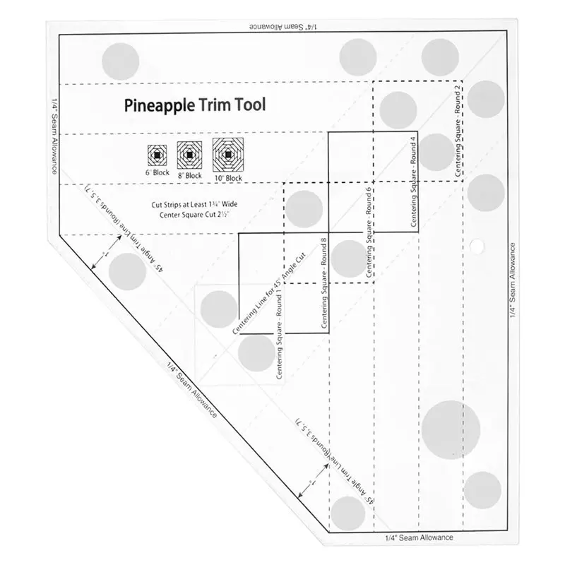Regla de acrílico antideslizante BOFO Pineapple Trim Tool para costura, manualidades y patchwork (transparente, 10-1/2 pulgadas x 10-1/2 pulgadas)