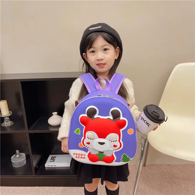 New Children's Hard Shell Bag Cartoon Fawn Kindergarten Backpack 3-6 Years Old Boys and Girls PVC Eggshell Bag Children Gift