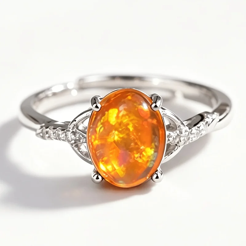 1pce 79mm Natural Opal S925 Sterling Silver Ring | Play-Of-Color | Vintage | Halloween, Thanksgiving, And Christmas Gifts