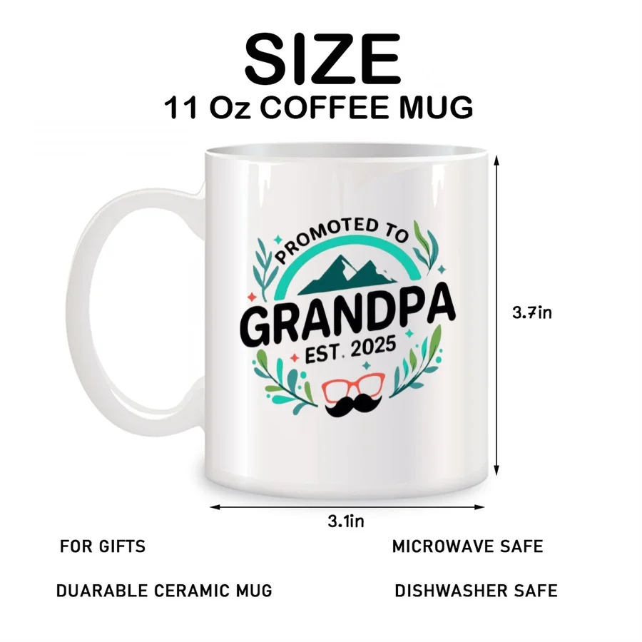 New Grandpa Gifts First Time 2025 Mugs For Grandparents Grandpa Birthday Novelty Coffee Ceramic Tea Cups White 11 oz