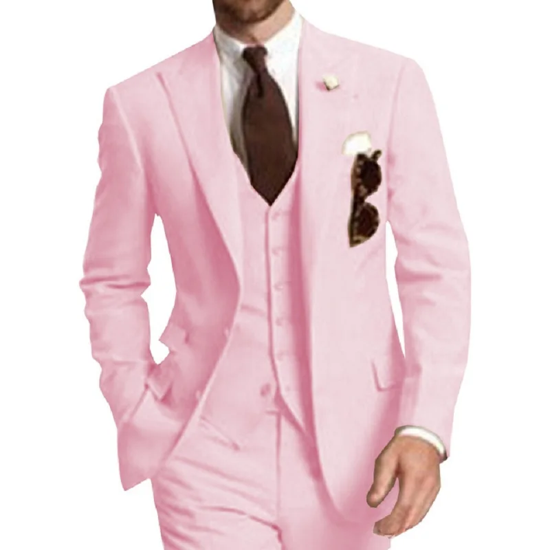 Green Men Suits Peaked Lapel Two Button Custom Made Wedding Groom Tuxedos Jacket+Pants+Vest