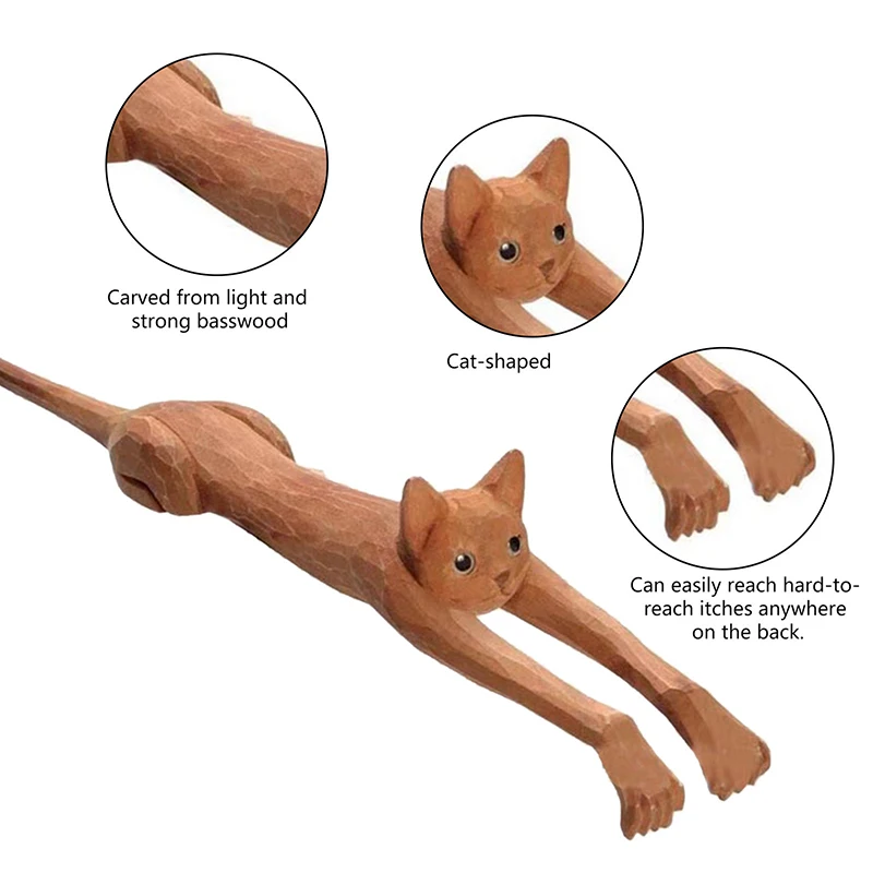 Wooden Toy Cat-Shaped Back Scratcher Cat Shaped Back Scratch Stick Scraper Toy Gift for Children Holiday Gift