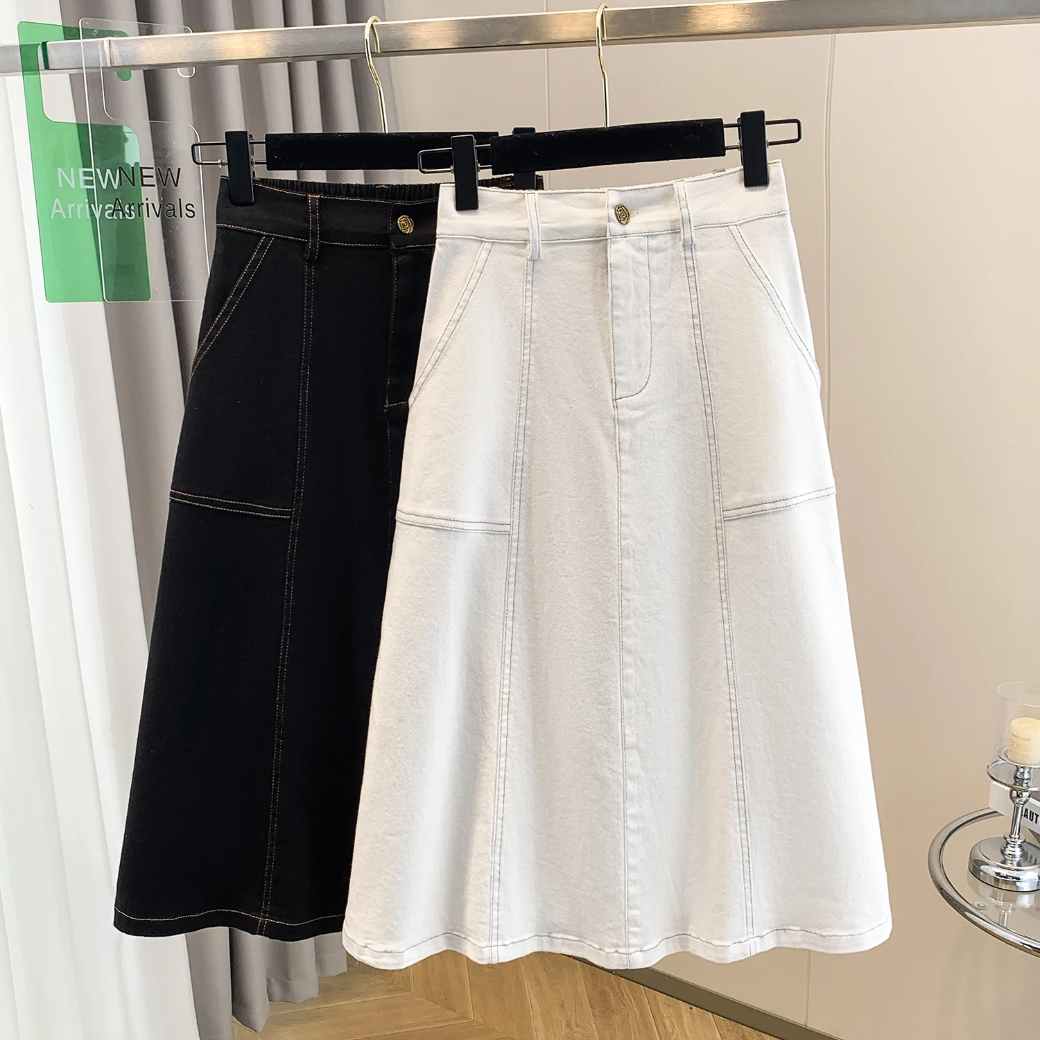 

Модная трендовая женская джинсовая юбка А-силуэта больших размеров, миди, с эластичной высокой талией, весна-осень, новинка