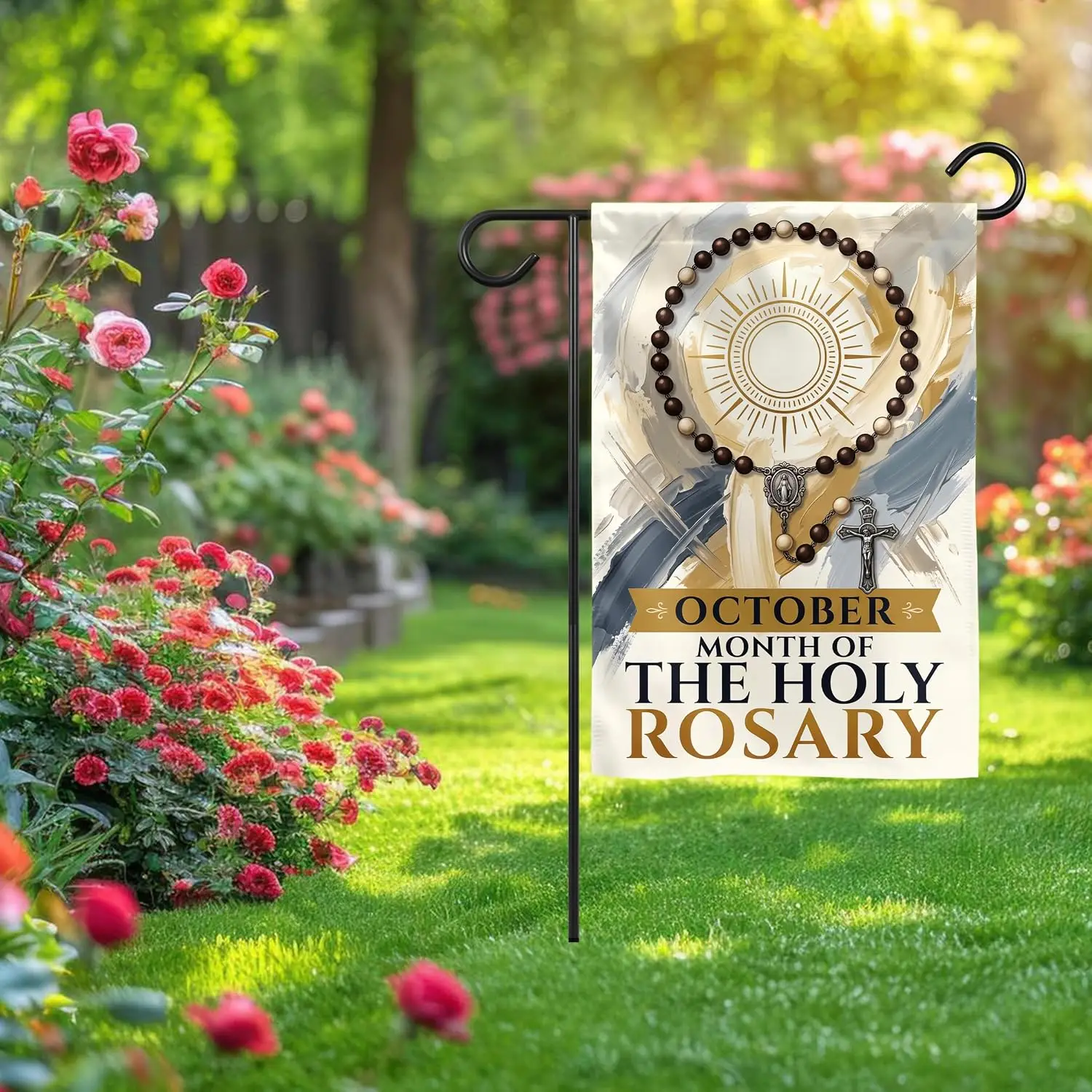 TODOLIA October Month Of The Holy Rosary Garden Flag, 12x18in | Double-Sided, Catholic Mother Mary Backyard House Lawn Porch uui