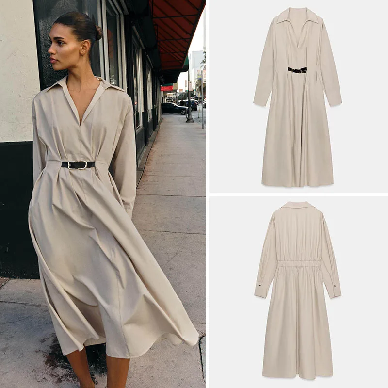 

Весенняя новинка: Женское платье средней длины с длинным рукавом, отложным воротником и поясом, в этническом стиле, для выступлений, для молодых женщин 8-25 лет