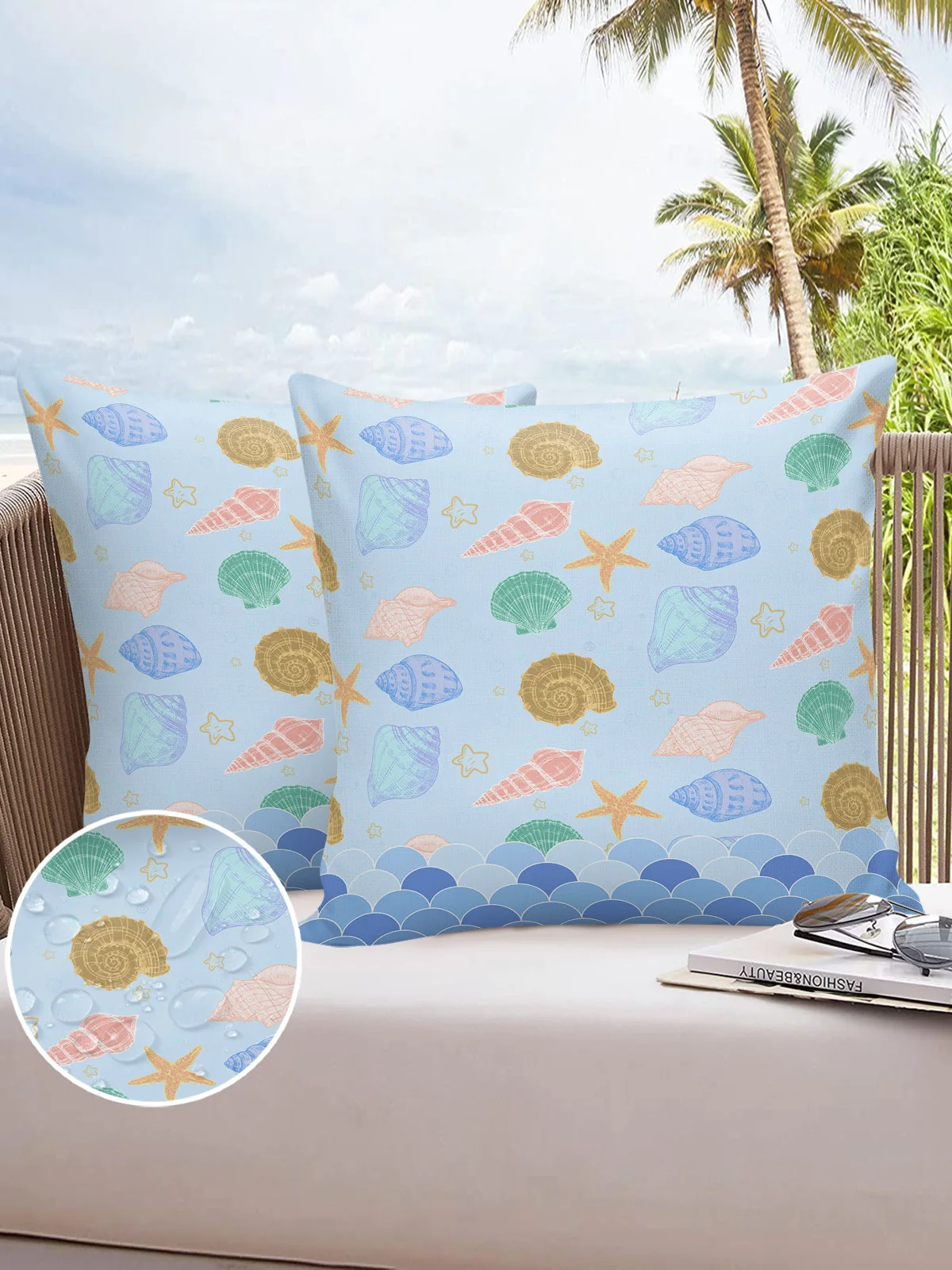 

Ocean Shell Starfish 2/4PCS Outdoor Garden Pillowcase Waterproof Sofa Pillow Cover Case Garden Patio Cushion Covers Home Decor