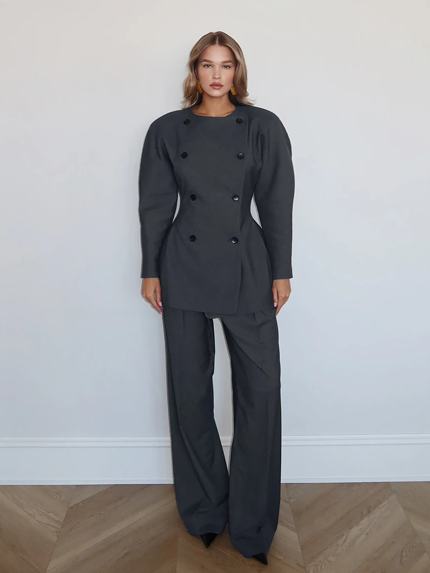 

Marthaqiqi Fahsion Women Nightwear Set Long Sleeve Nightgowns O-Neck Sleepwear Wide Leg Pants Winter Ladies Pajamas 2 Piece Suit