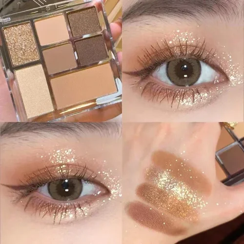Paleta de sombras de ojos con purpurina de 7 colores, paleta de sombras de ojos nacaradas rosas, paleta de sombras de ojos con brillo, sombra de ojos marrón Chocolate