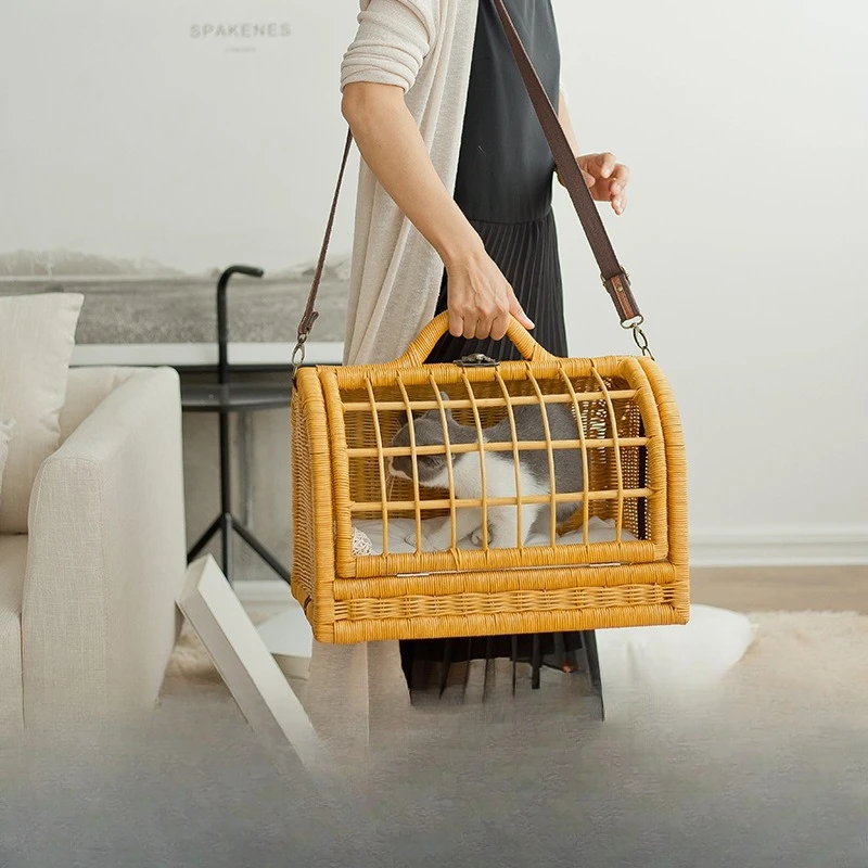 Portable bag rattan breathable shoulder backpack cat school bag cat take-out cat bag gift pet