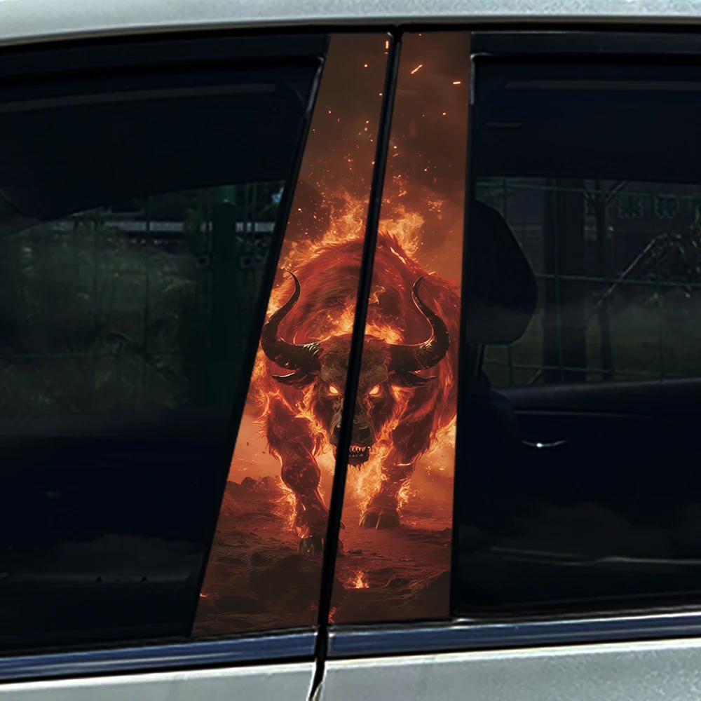 2PCS Cool Angry Taurus Car B-pillar Sticker, High-quality PET Material Universal Fit Scratch Cover Car Exterior Decoration