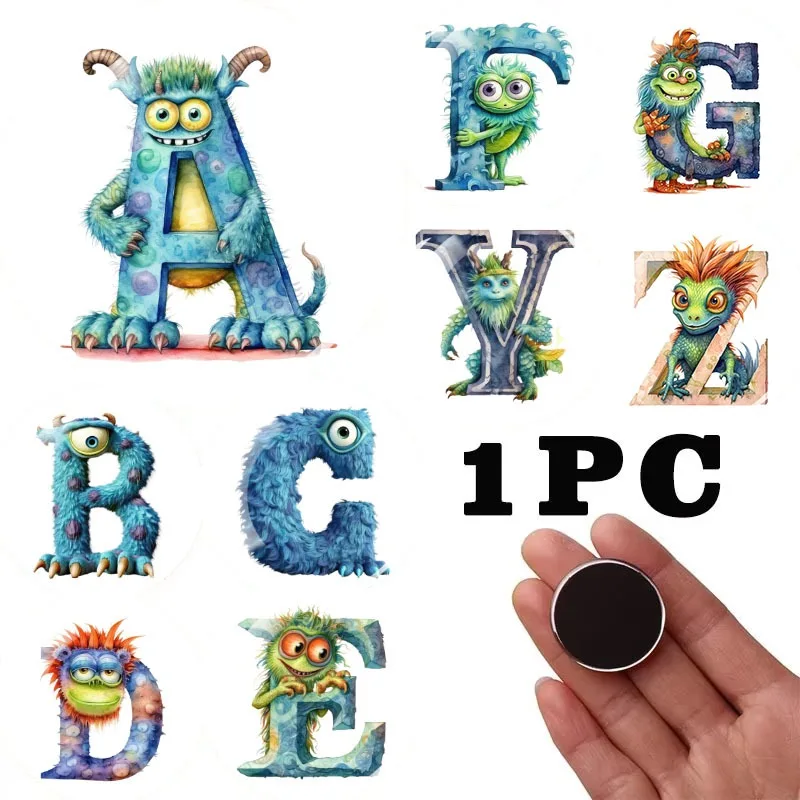 1PC 30MM Monster Style A-Z Letters Dome Glass Circular Refrigerator Sticker A-Z Letters Home Decoration Party Gift