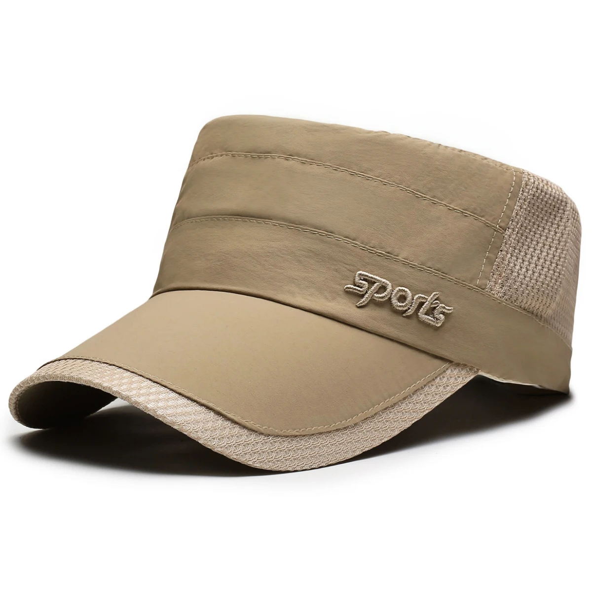 Schnelltrocknender Sonnenschutzhut für Frühling/Sommer, leichte, atmungsaktive Mesh-Baseballkappe, lässiger, flacher Militärstil-Modehut – Detail 5