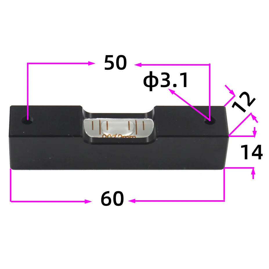 Haccury 60mm Black Long Strip Bubble Level Rule Aluminum Alloy Alass Bulb Multi Accuracy Black Mini Leveling Ruler Tool 1PCS
