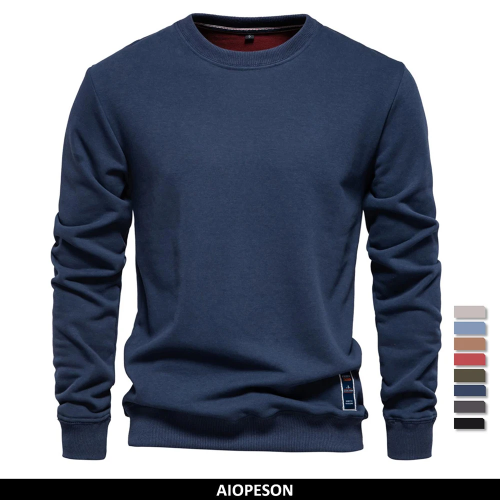 AIOPESON Cotton-blend Mens Crew Neck Solid Color Sweatshirts Pullover Casual Sport Sweatshirt for Men