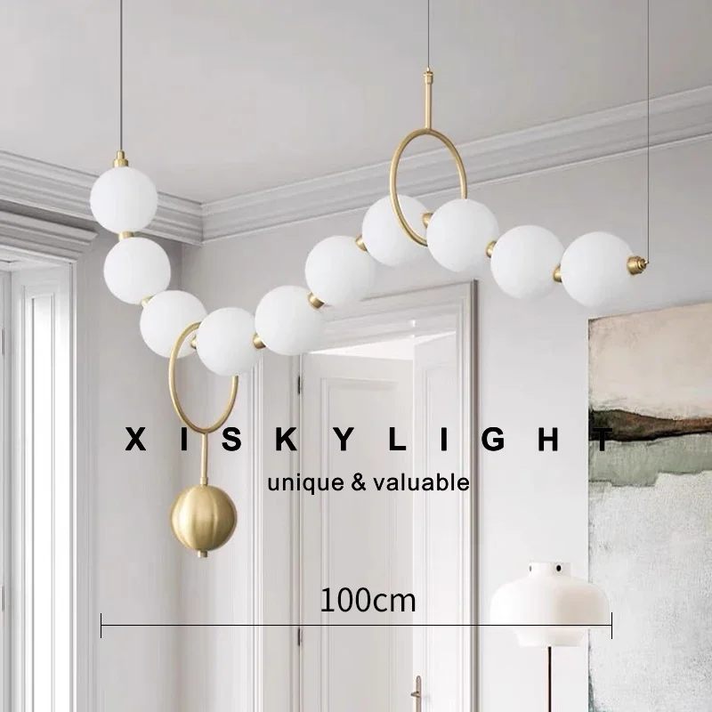 ludengchaoshi Moderne minimalistische Halskette Glaskugel Pendelleuchte, Wohnzimmer, Esszimmer, Esstischleuchte, hängende Kettenpendelleuchte 6