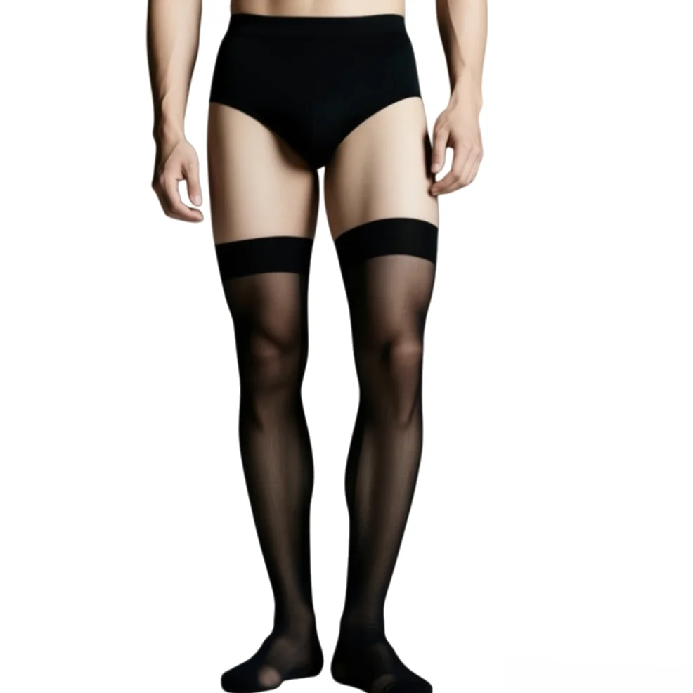 Stoking Sutra Biru Dongker untuk Pria Seksi, Kaus Kaki Setinggi Lutut, Kaus Kaki Teman Pria, Kaus Kaki Transparan Hitam Putih, Kostum Pria 2026