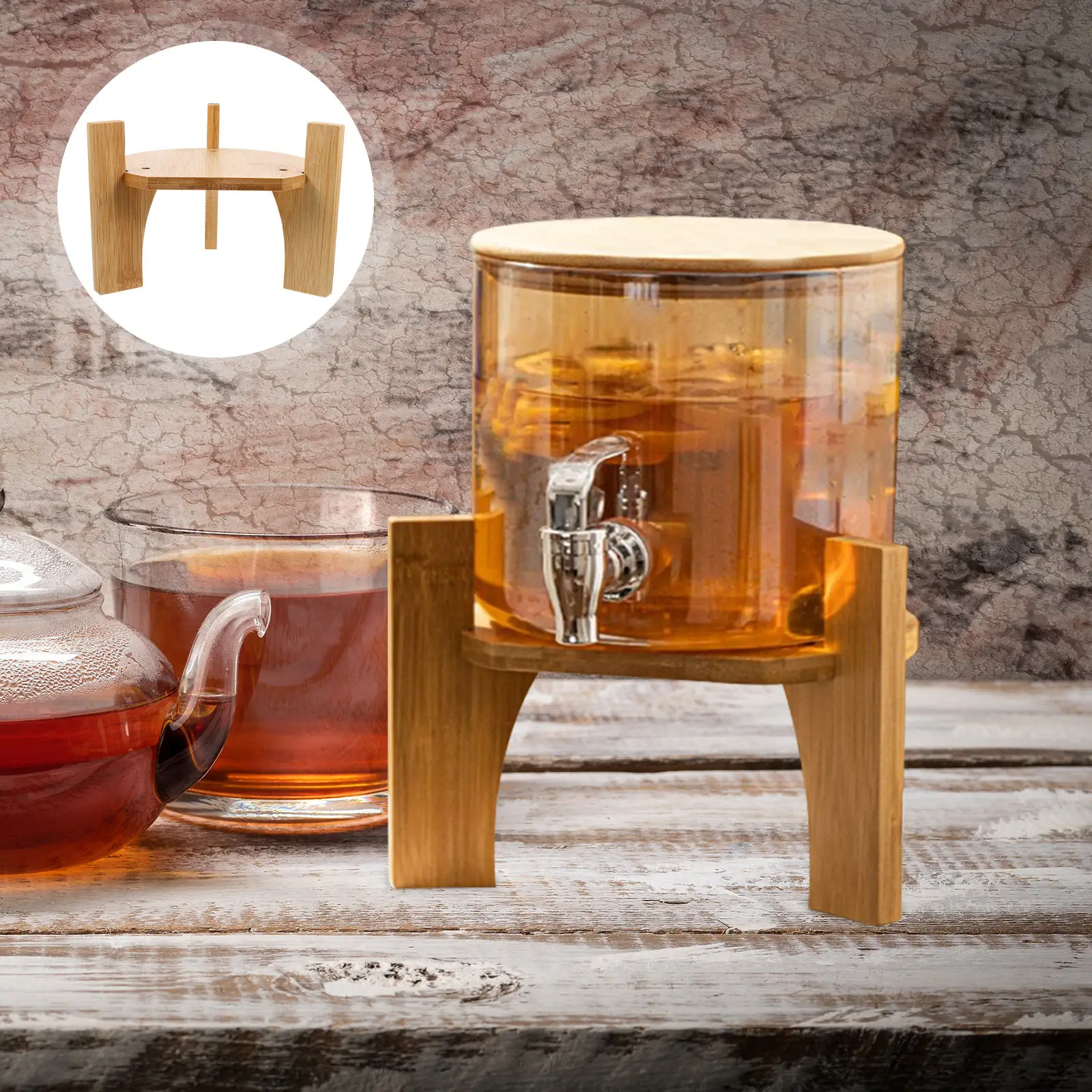 Home Bar Shelf - スタイリッシュな木製ドリンクディスペンサースタンド、頑丈で安定したベース、ホームパーティー、ケータリング、バーのディスプレイ棚に最適なドリンクディスペンサースタンド