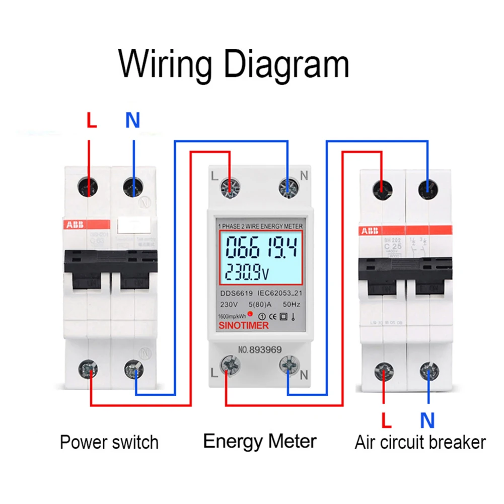 Digital Single Phase Energy Meter Din Rail 220V 230V Electricity Usage Monitor Super Energy Saving 50 60Hz for Home Or Business