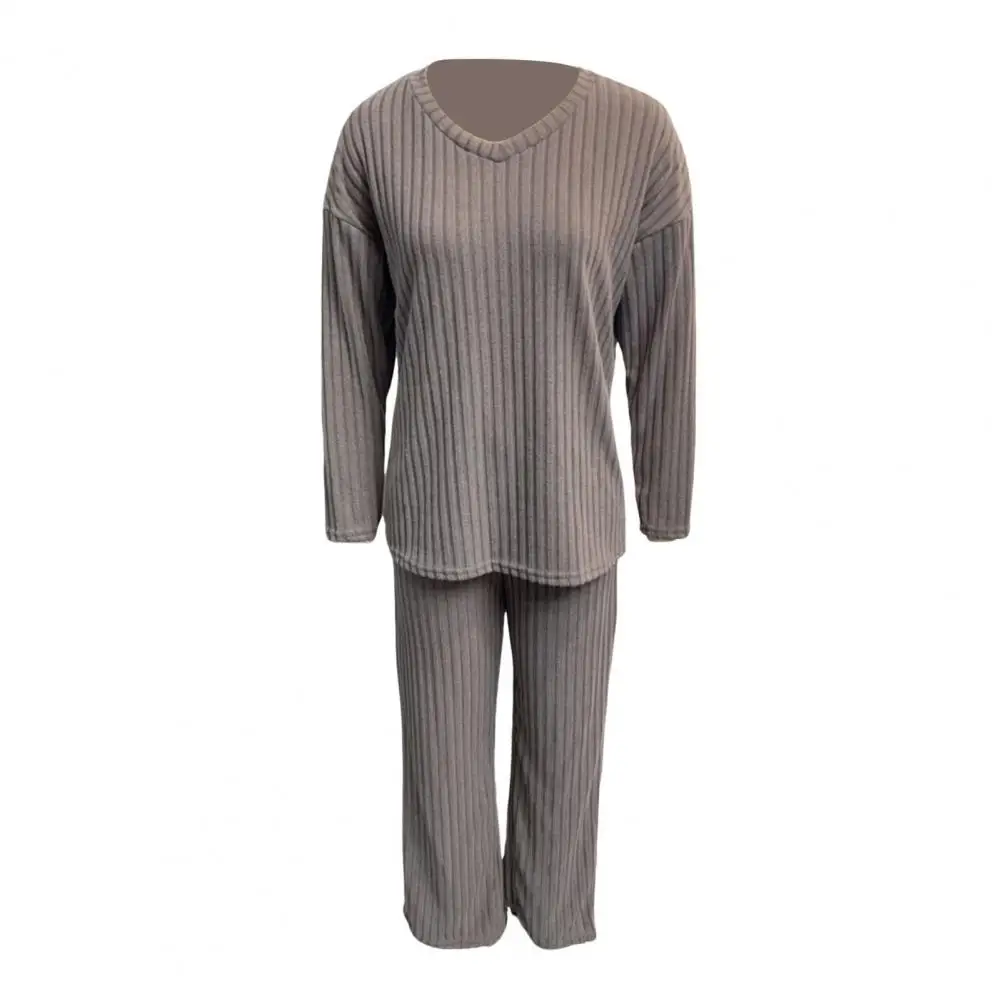 

Fashion Knitted Long-sleeved V-neck Women's Trousers 2-piece Set Spring Autumn New Slim Fit Pullover Female Home Wear Set
