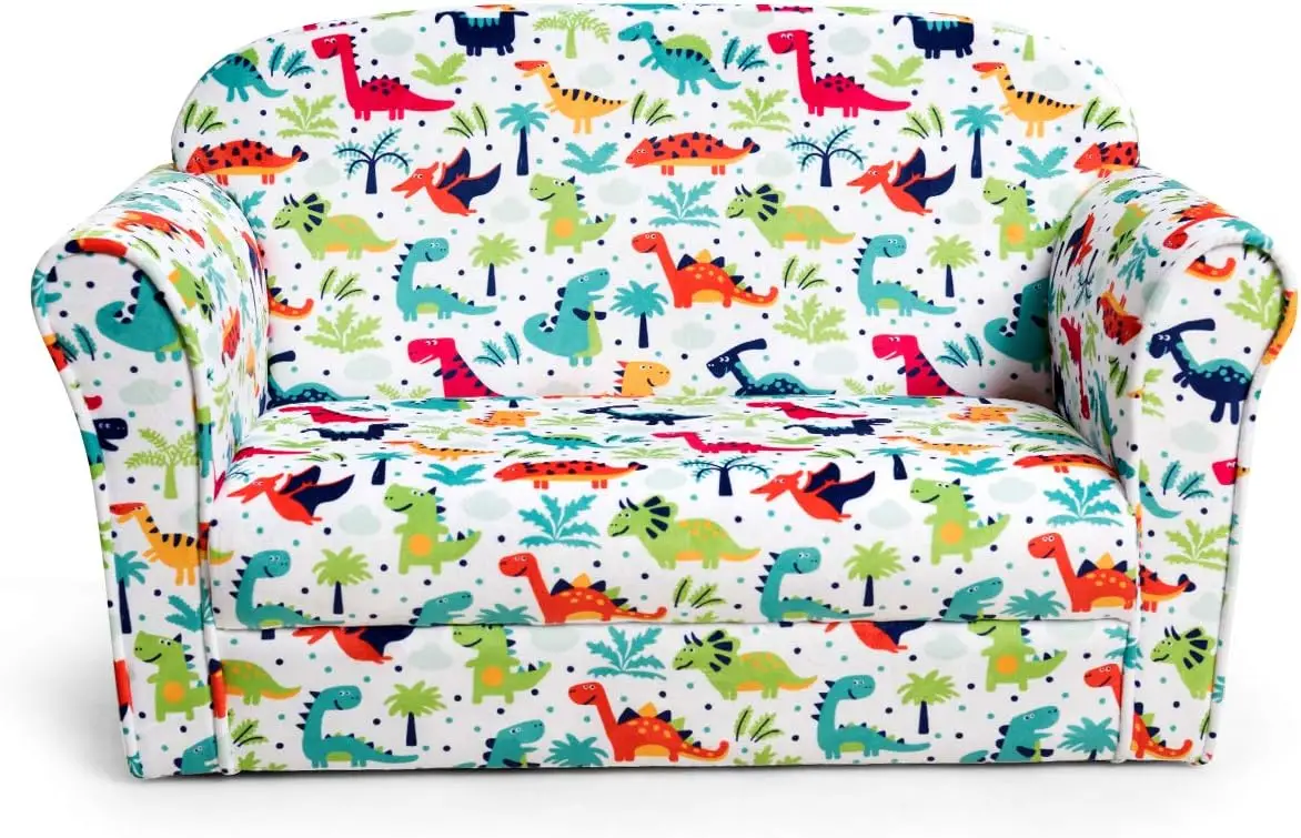 Kids Couch, Double Seat Children's Sofa w/Dinosaur Pattern, Comfortable Back, Easy to Move, Toddler Armrest Chair for Bedroom, L