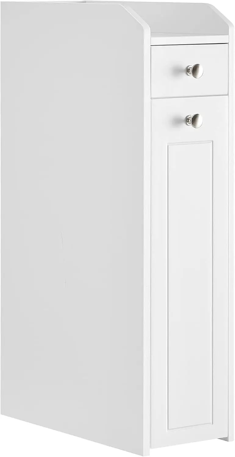

Slim Storage Cabinet with Slide-Out Drawers, Freestanding Toilet Paper Holder for Bathroom Kitchen Corner, Cloud White