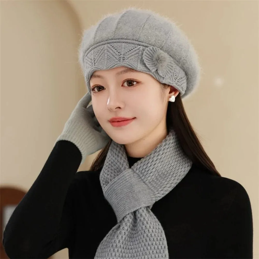 Fashionable Thicken Mom Hat Scarf Rabbit Fur Coldproof Warm Hat Scarf Windproof Knitted Hats Cold-Weather