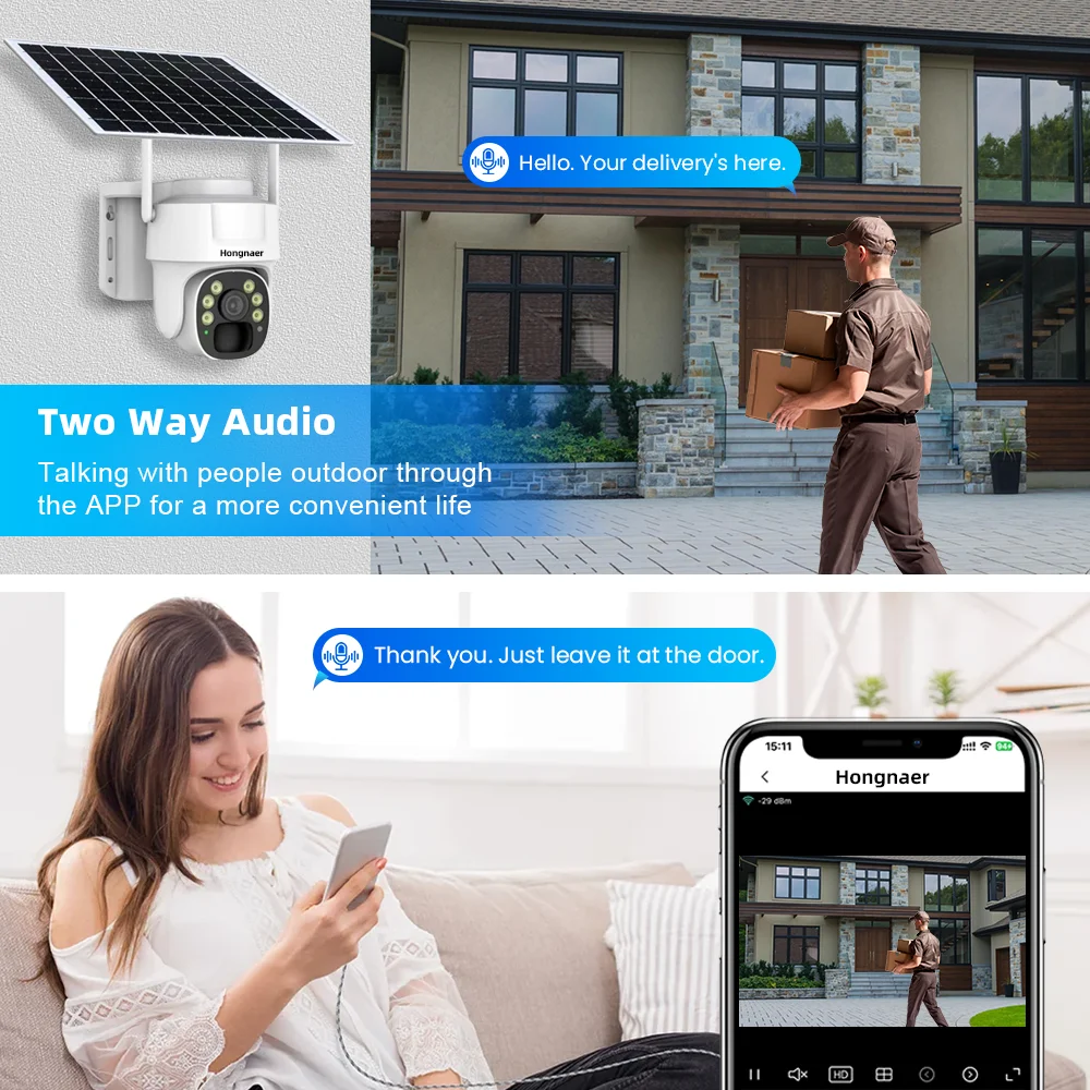 Hongnaer 5MP V380 Pro Monitor Smart Home Wireless WiFi Solar Energy Panel Powered PTZ CCTV Outdoor Security CCTV Solar Camera