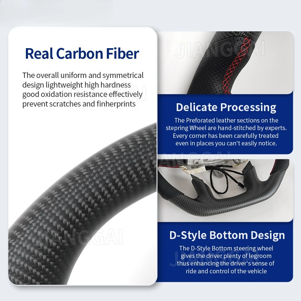 

Matte Carbon Fiber Steering Wheel With Heating Function Red Center Line Fit For Dodge RAM 1500 2019-2024 Car Upgrade Accessories