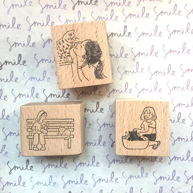 

Распродажа на складе-штамп для скрапбукинга «Девушка и кошка», украшение для дневника повседневной жизни, кавайные журналы, деревянные штампы