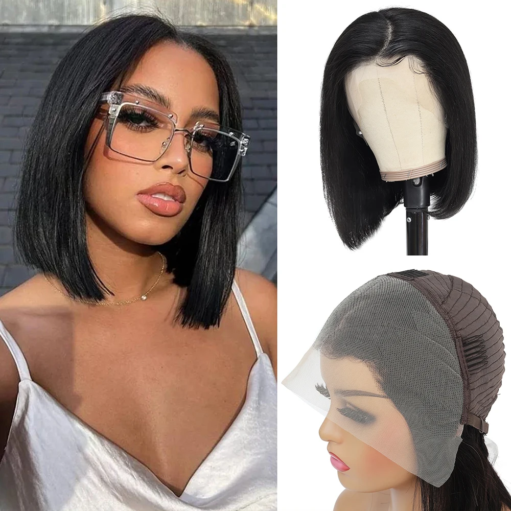 

Brazilian 13x4 Transparent Front Human Hair Lace Wig Pre Plucked Bone Straight Short Bob Wig Lace Closure Bob Wigs For Women