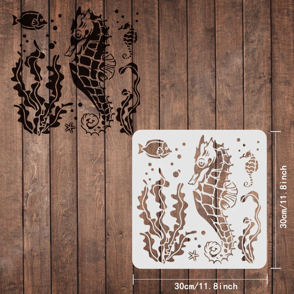 Seahorse Stencil Reusable Template Sea Animal Stencil Sea Creatures Stencil for Painting on Wood Tile Paper Fabric Floor Wall