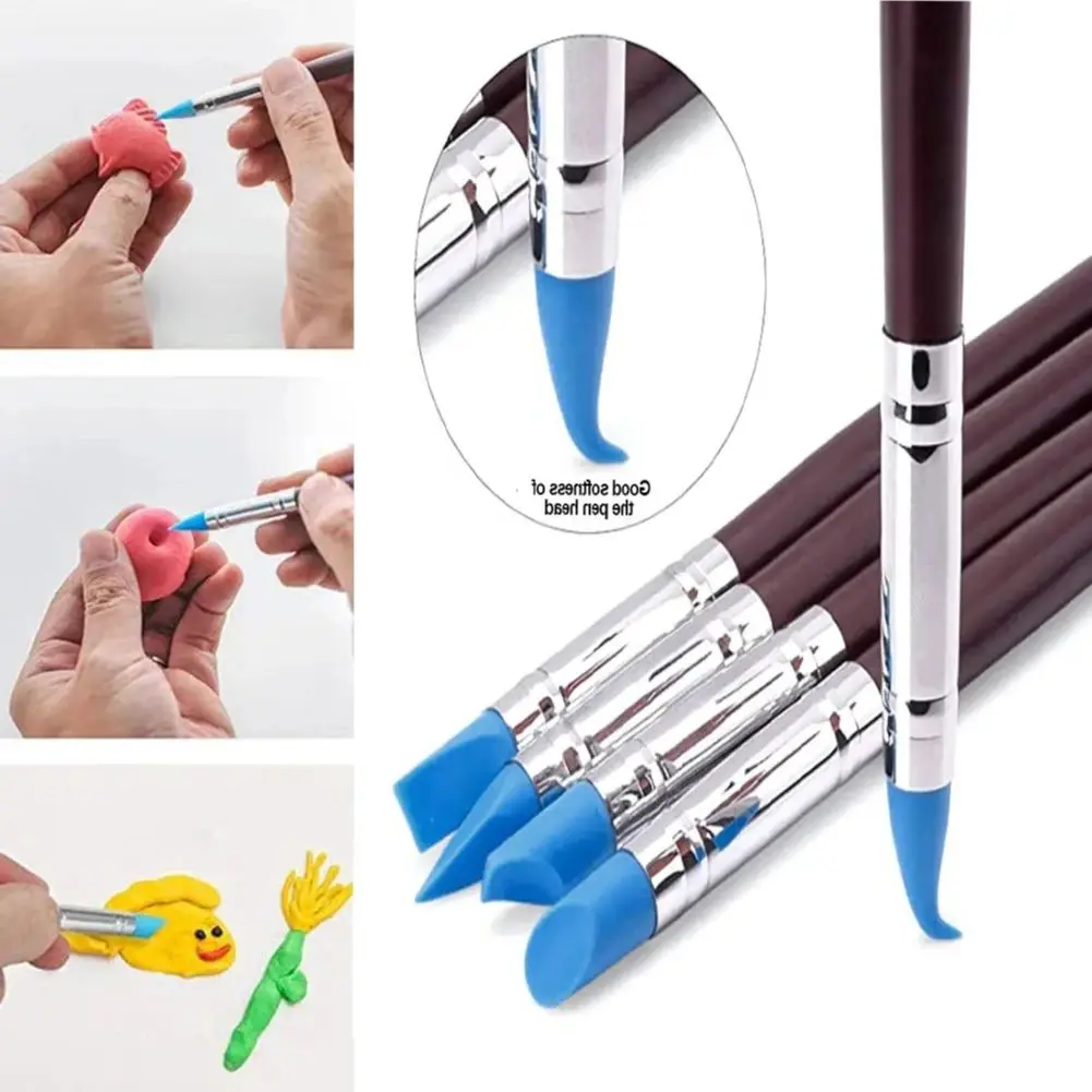 

5Pcs Silicone Dotting Drawing Pen Brush Modeling Nail Art Pottery Clay Tool DIY Carving Sculpting Nail Brush Art Supplies