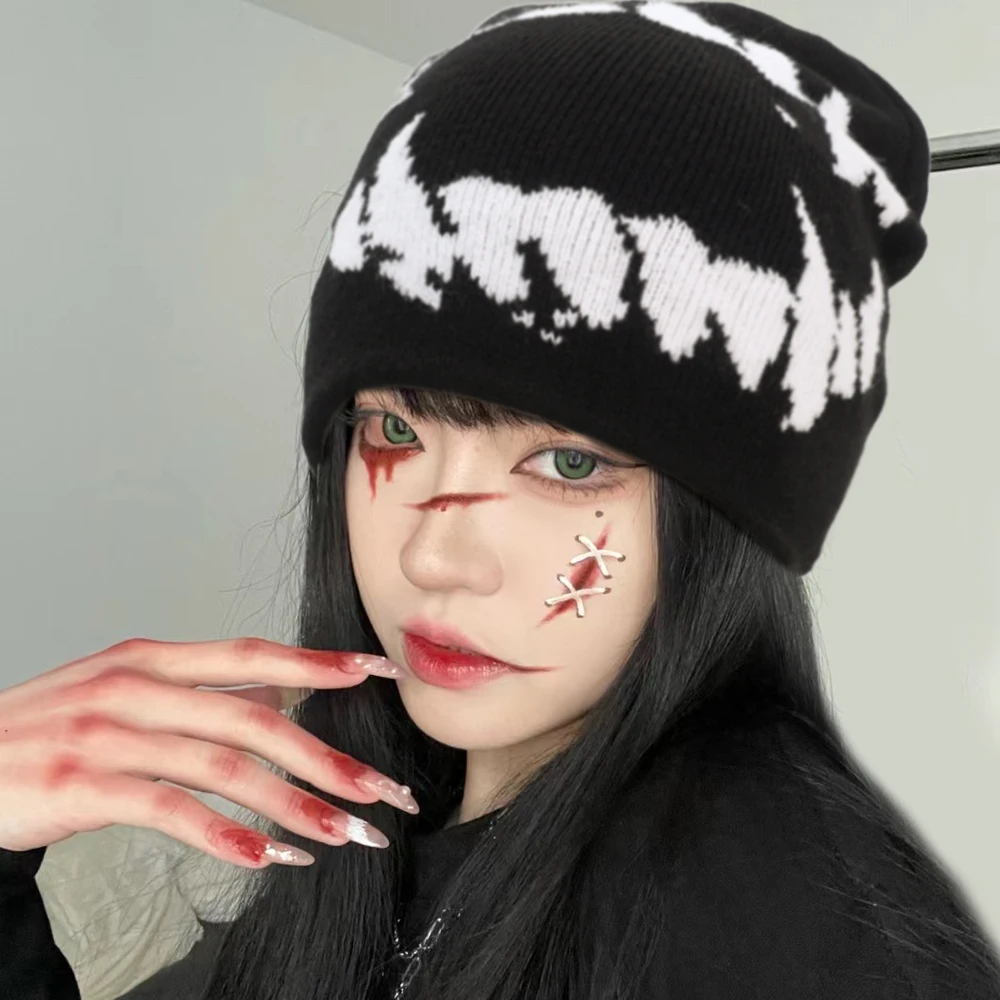 

Women Hat Knitting Beanies Goth Tooth Caps Men Y2k Streetwear Winter Fashion Pullover Kpop Harajuku Vintage Warm Hip Hop Unisex