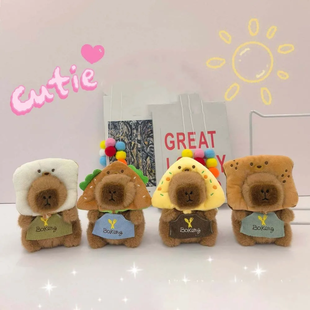 

Kawaii Soft Baking Capybara Key Ring Funny Cartoon Doughnut Animal Pendant PP Cotton Bread Plush Doll Keychain Couple
