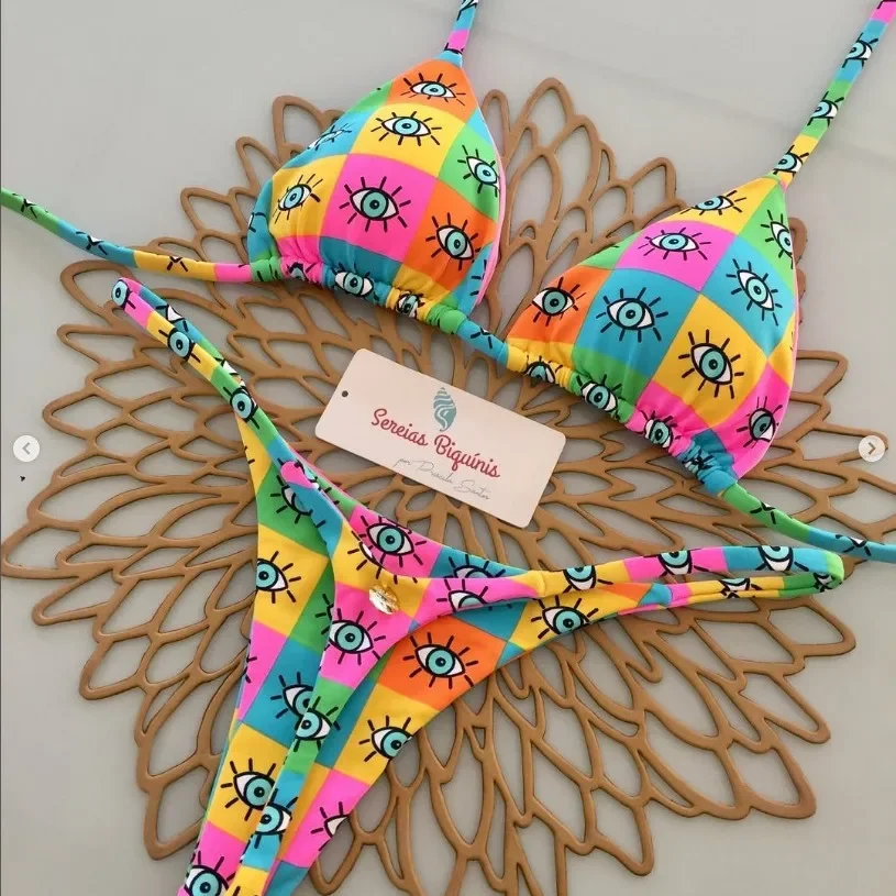 Print Sexy Bikini Sets Halter Lace-up Tops Thongs Beach Style Bathing Suit Y2k Swimsuits Women Beachwear Купальник Женский - Image 5