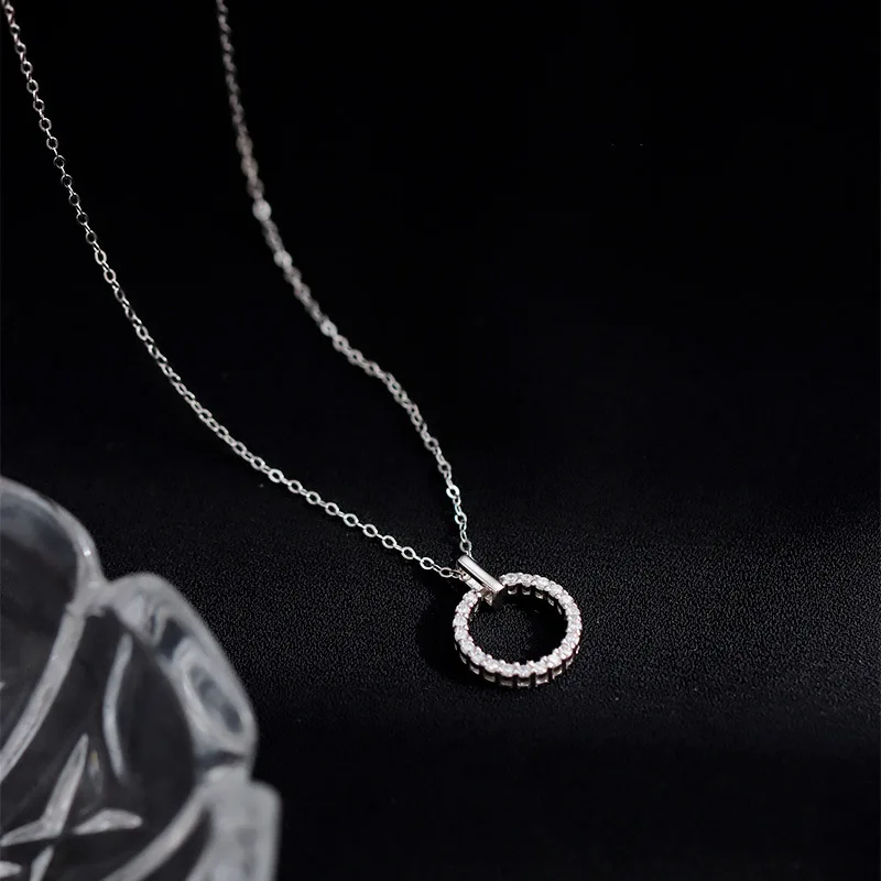 Real Money 925 Sterling Silver Women\'s Pendant Necklace Round Circle Crystal Pendant Necklace Wedding Party Jewelry Gift