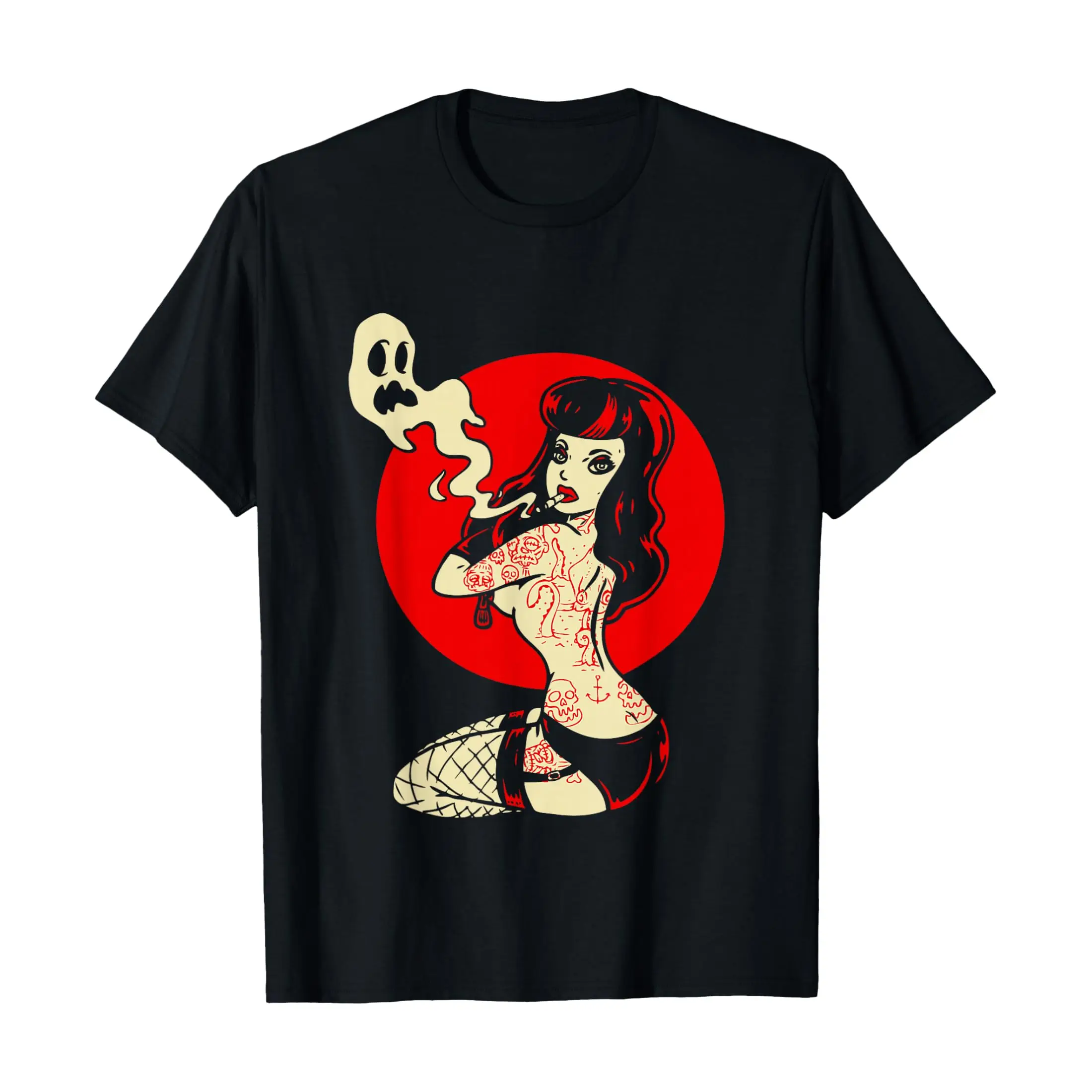 Horror Pinup Sexy Goth Girl Burlesque - Psychobilly Punk Art T-Shirt, Ultra Soft Comfortable Unisex Short Sleeve T-Shirt