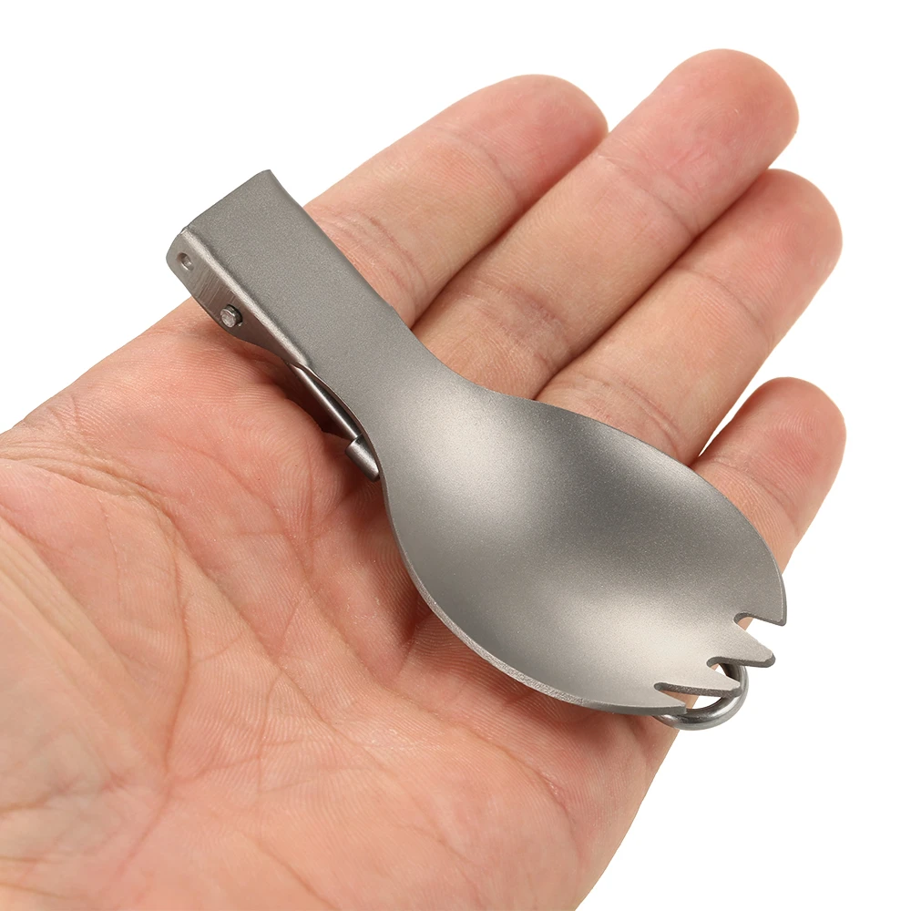 Multifunctional Titanium Folding Spoon, Folding Spork, Lightweight, Outdoor Dinner, Flatware for Travel, Camping, Backpacking