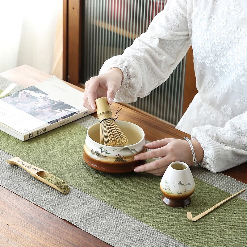 Japanese Matcha Tea Tools Set Hyakumoto Tatebake Tea Brush Matcha Bowl Ceramic Tea Dispensing Equipment