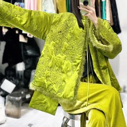 2022 New Mulberry Velvet Chinese Style Long Sleeve Jacket Embroidery Loose Lady Cotton Coat Retro Autumn And Winter S-XL