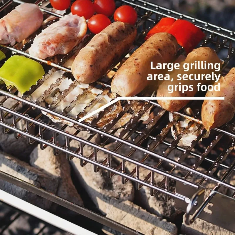 360° Rotating Double Layer Camping Grill, Portable Removable Charcoal Folding Outdoor BBQ Stove