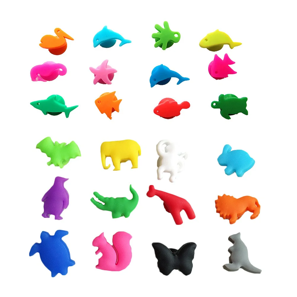 

24 Pcs Mini Bottles Cups Animal Glasses Silicone Markers Recognizer Label Drink Man