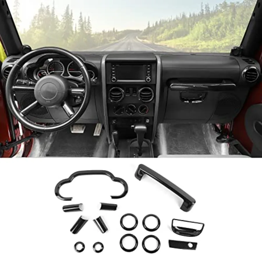 

14PCS Full Set Interior Trim Kit for 2007-2010 Jeep Wrangler JK JKUAir Outlets A Pillar Speaker Glove Box Handle Dashboard Cove