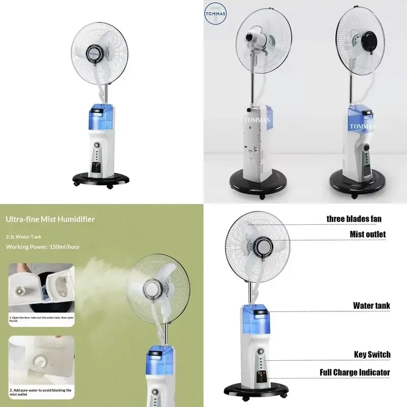 for Portable 16 Inch Humidifying Cooling Fan Mist Spray Remote Control LED Display Powerful Airflow Home Car Use Desktop
