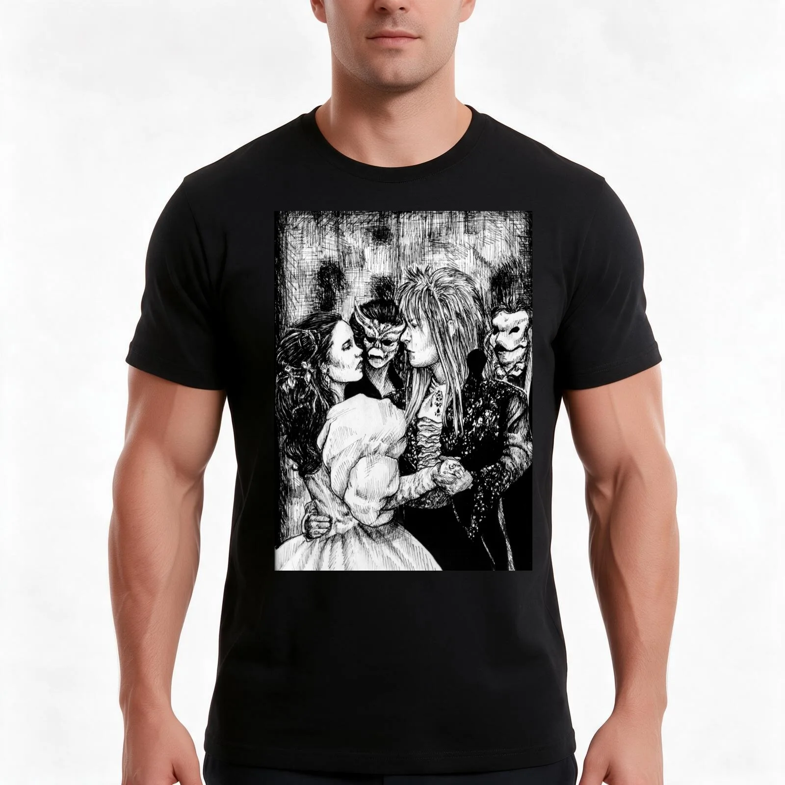 Labyrinth masquerade ball T-Shirt Summer Casual Cotton Tee Oversized Streetwear Tops Vintage Graphic Print Unisex Men Women