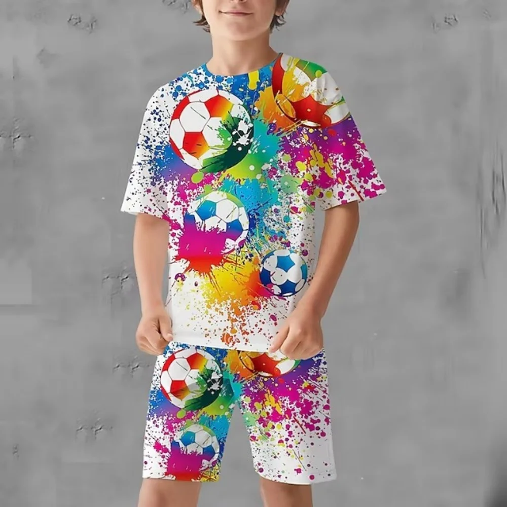 Children\'s Clothing Suit for Boy Short Sleeve 3D Soccer Print Kids Summer Clothes Casual streetwear Outdoor Top Children\'s Sets