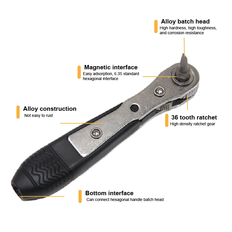Double head 36 tooth black mini ratchet screwdriver forward reverse wrench cross shaped flat screw bits repair kit image 3
